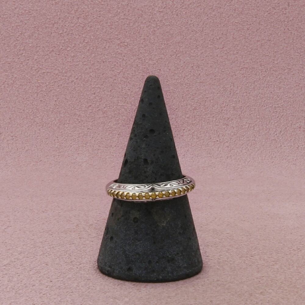 Zales Sterling Silver Yellow Diamond Engraved Scroll Ring Size 8